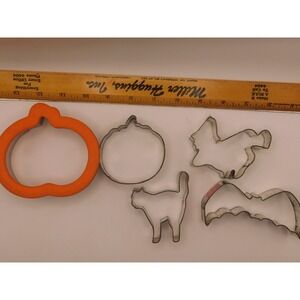 5 Vintage Halloween Metal Cookie Cutters Witch Bat Cat Pumpkin